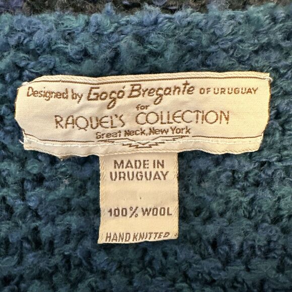 Gogo Bregante Chunky Knit Balloon Sleeve Cardigan Sweater One Size OS Blue Wool - Picture 5 of 5